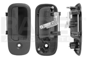 012-0672-02 MANIJA EXTERIOR CV KODIAK C-4500/6500/7500/8500/TOPKICK 05-09 CON HOYO PARA LLAVE CORRUGADA NEGRA PLASTICO DELANTERA DER
