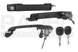 012-3111-36 MANIJA EXTERIOR VW GOLF 2P 93-99 CON CILINDRO Y LLAVES PATA CORTA PIVOTE LISO CORRUGADA NEGRA PLASTICO DELANTERA DER/IZQ