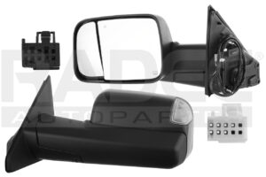 018-0916-B9 ESPEJO DG RAM 19-23 2500 ELECTRICO C/DESEMPANANTE C/DIRECCIONAL C/SENSOR PROXIMIDAD C/LUZ INFERIOR C/SENSOR TEMPERATURA CORRUGADO 10/6 PINES IZQ