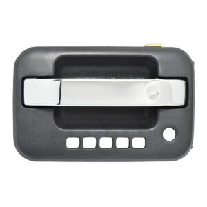 104557 MANIJA EXTERIOR FD F-150/LOBO 09-14  CON HOYOS PARA LLAVE Y CODIGO  CORRUGADA NEGRA/CROMO DELANTERA IZQUIERDA