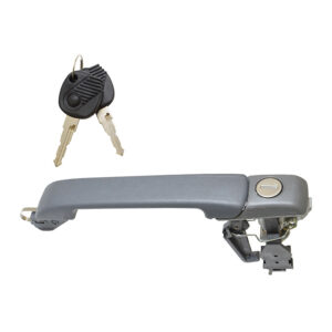 105000 MANIJA EXTERIOR VW GOLF 93-99/JETTA A3 93-98/POINTER 2P 97-99  CON CILINDRO Y LLAVES PATA LARGA PIVOTE LISO CORRUGADA GRIS PLASTICO DELANTERA IZQUIERDA