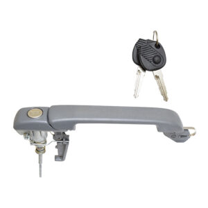 105088 MANIJA EXTERIOR VW GOLF 2P 93-99/JETTA A3 93-98/POINTER 2P 97-99  CON CILINDRO Y LLAVES PATA LARGA PIVOTE LISO CORRUGADA GRIS PLASTICO DELANTERA DERECHA/IZQUIERDA