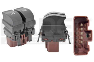 222-2601-05 CONTROL ELEVADOR RN CLIO EURO 07-12/DUSTER 11-16/KOLEOS 08-16/LAGUNA 03-07/MEGANE 04-10/SANDERO 07-15/SCENIC 05-08 10 PINS 2 TECLAS NEGRO BASE CAFE DOBLE CLICK 12VCC MANIJAUTO DEL