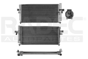228-2321-01 CONDENSADOR DE AIRE NS TSURU III 92-17 L4 1.6 LTS C/SECADOR C/SWITCH DE PRESION 23 2/9X11 3/5X16MM ALUM SOLD NAC