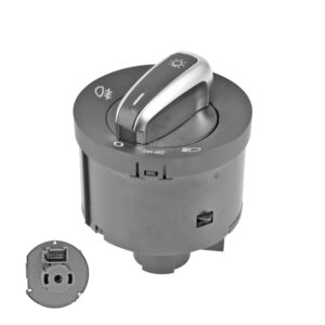 71114 INTERRUPTOR LUZ DE FARO VW BEETLE 12-19/BORA 05-10/EOS 07-11/GOLF 07-19/JETTA BICENTENARIO 11-18/PASSAT 06-11/CC 09-14/TIGUAN 09-17/CADDY 04-17 SIN LUCES AUTOMATICAS 10 PINS 1 PASO NEGRO FILO PLATA BASE CORTA PARA FARO NIEBLA 12VCC MANIJAUTO