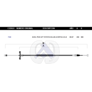 CDA7 CABLE DE ACELERADOR TY PICK UP CORTO 85-87 #740