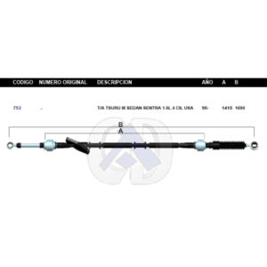 CDT17 CABLE DE TRANSMISION NS TSURU III AUT MOTOR 1.6L  93-00 #752
