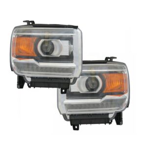 FAR1414 FARO GMC SIERRA 14-18 F/CROMADO C/LUPA C/LED LUZ DE DIA (JGO FAROS LH/RH)
