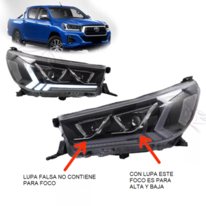FAR1471 FARO TOYOTA HILUX 16-20 C/LUPA FALSA S/FOCO/ C/LUPA LED ALTA Y BAJA TIRA LED PERFORMANCE (JGO FAROS LH/RH)