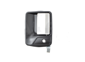 012-1232-23 MANIJA EXTERIOR FD SUPER DUTY 99-16 CON HOYO PARA LLAVE LISA NEGRA/CROMO PLASTICO DELANTERA IZQ