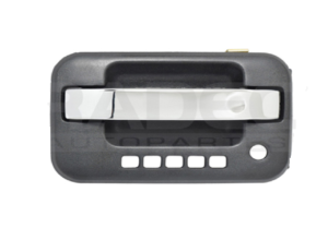 012-1215-79 MANIJA EXTERIOR FD F-150/LOBO 09-14 CON HOYOS PARA LLAVE Y CODIGO CORRUGADA NEGRA/CROMO DELANTERA IZQ