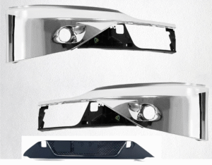 MZ-6984E-03 DEFENSA ALERON KW KENWORTH T-680 T680 NUEVA GENERACION 21-25 LATERAL C/HOYO P/FARO NIEBLA C/REFUERZO Y REJILLA CENTRAL C/FILO CROMADO CROMADA