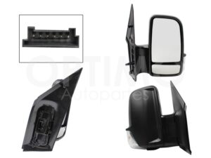 ESP5024 ESPEJO DER ELECT NEGRO POROSO C/LUZ DIRECCIONAL (2 LUNAS) (6PINES) (VW CRAFTER 08-18) SPRINTER 08-19