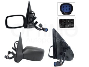 ESP5129 ESPEJO IZQ ELECT NEGRO POROSO (2 CONECTORES 5-7PINES) (FIESTA 98-02) FIESTA IKON 01-07